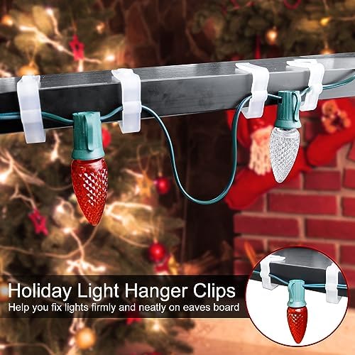50 Pieces Christmas Holiday Light Hanger Hooks, 1.62" Fascia Boards Clips White, Plastic Holiday Light Clips for C7, C9, Mini String Lights Outdoor Roof Roofline Deck Eave Christmas Decoration