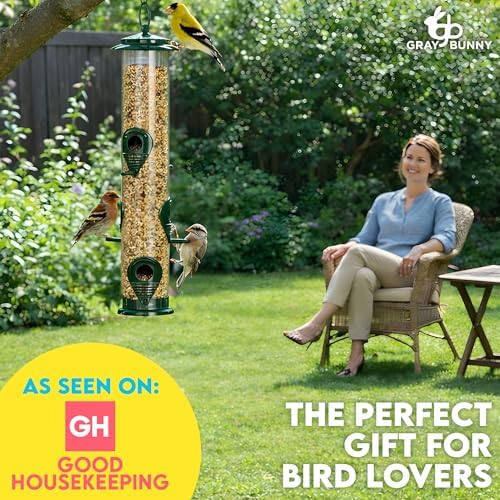 Gray Bunny Squirrel Proof Bird Feeders for Outdoors 6 Port Metal Tube