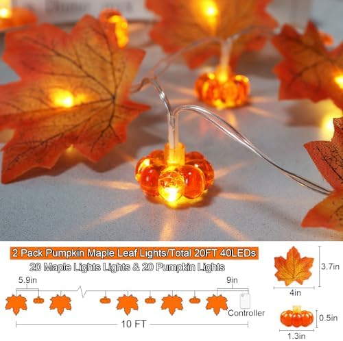 CESOF 2 Pack Fall Decorations for Home Fall String Lights Total 20ft 40 LED