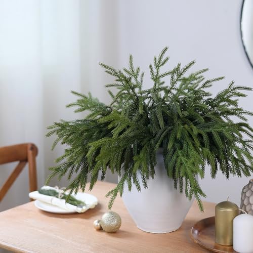 16Pcs 18"Lifelike Touch Artificial Christmas Norfolk Pine Branches for Vase
