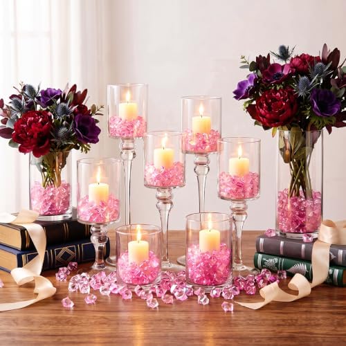 160 Pieces Pink Acrylic Fake Ice Rocks, Vase Fillers for Table Centerpieces