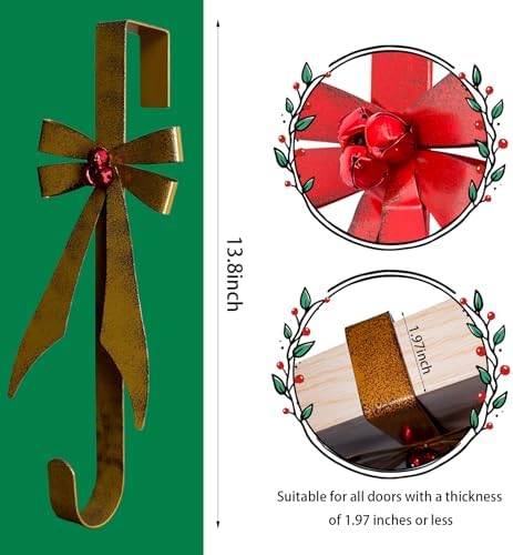 2-Pack Metal Bow-Shaped Christmas Wreath Hangers for Front Door