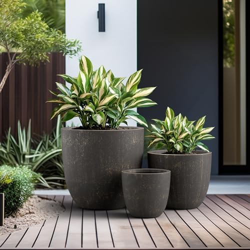 Kante Set of 3 Vintage BRN Concrete Bowl Planters 18" 14" 10" Dia