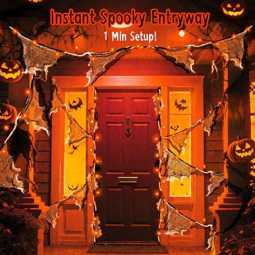 cshare Halloween Lights Battery Operated or USB, Creepy Cloth String Lights with Timer Waterproof 9.8ft 30LED Orange String Lights Halloween Decortions for Fireplace Window Door Mirror