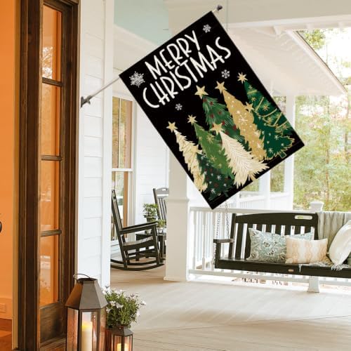 AVOIN colorlife Black Merry Christmas Trees House Flag Outside 28x40 Inch