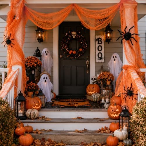 Qtisky 5 Pcs Orange Halloween/Fall Gauze Creepy Cloth Fabric Tapestry Decor