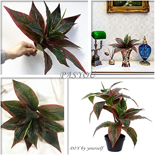 Artificial Agave Fake Plants Red 2 Pack, 10 Inches Faux Shrubs Flowers Grass Plant for Wedding Party Office Indoor Outdoor Home Yard Garden Greenery Leaves Decor UV Resistant Planter Filler Decoration