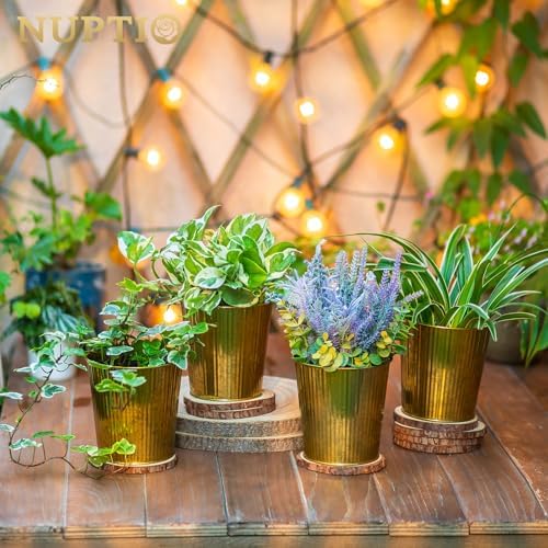 NUPTIO Gold Galvanized Vases for Centerpiece, 5" Small Ribbed Vase, 12 Pcs