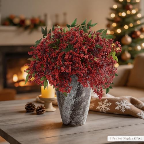1 Pcs Artificial Berry Stem 36" Realistic Flowers Picks Branches Faux Stem Spray DIY for Holiday Seasonal Farmhouse Mantel DIY Home Decorations (Burgundy)
