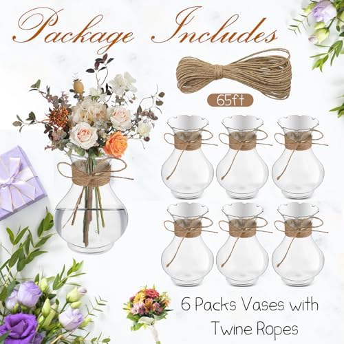 Bokon 5.7" Plastic Small Bud Vases Bulk for Centerpieces, 6 Pcs