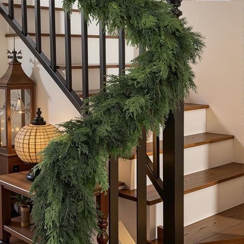 SHareconn 9FT Artificial Real Touch Christmas Cedar Garland Decoration