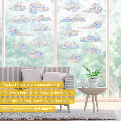 54PCS Cloud Window Clings - Anti-Collision Decals to Save Birds, Non-Adhesive Prismatic Vinyl
