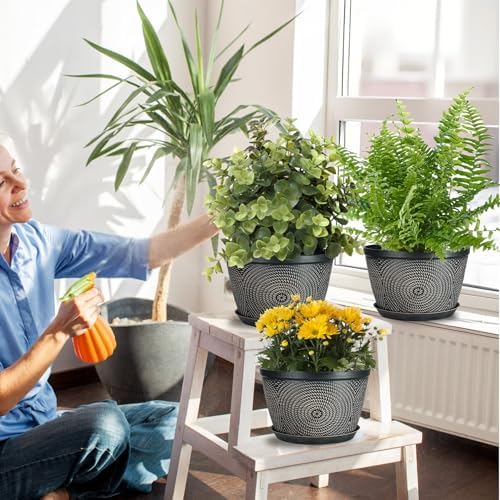 Quarut 10 Inch Flower Pots for Outdoor Indoor, 3 Pack Plastic Plant Pots