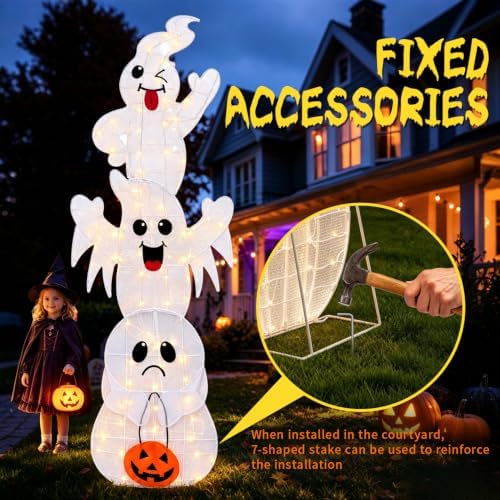 3 Pack 7FT Giant Halloween Decorations Outdoor Light Up Ghost Decor