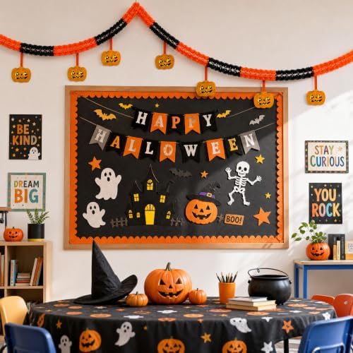 6 Pack Halloween Pumpkin Paper Chain Garland, Pumpkin Paper Garland Decor