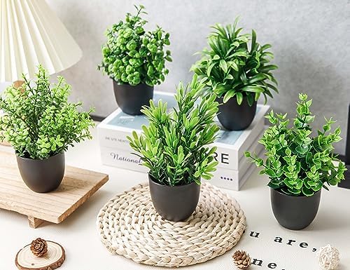 Der Rose 12 Pack Mini Fake Plants in Black Pots, 7" Bathroom & Desk Decor