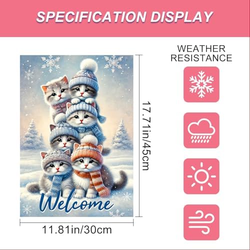 BlissYard Garden Flag Kitten Snowy Landscape Winter 12x18 Inch Polyester