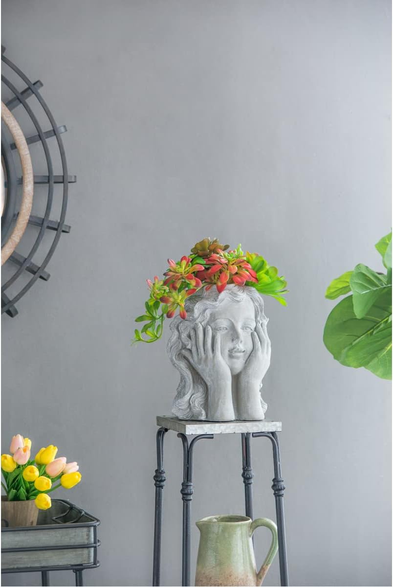 A&B Home Face Flower Pot Head Planter - Indoor Outdoor Cement Planter Flower Vase, Face Planter for Patio Garden Yard