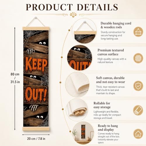 Halloween Banner, Keep Out Canvas Door Decor for Porch and Party