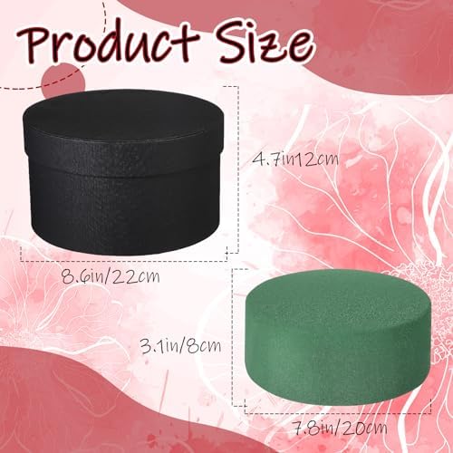Nuenen Round Gift Box with Lid & Floral Foam Set, Black, 2 pcs, Gift Boxes for Flowers for Mother's Day Bridesmaid Wedding Baby Showers