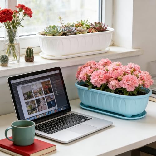 5 Pack Oval Planters for Indoor Plants, Plastic Succulent Planters