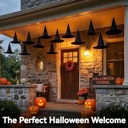 ZeeDix 12 PCS Halloween Witch Hats, Hanging Decor for Yard Porch Ceiling