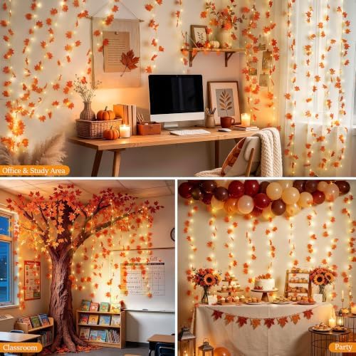 JMEXSUSS 200 LED Fall Garland with Lights, Maple Leaf Fairy Curtain Lights