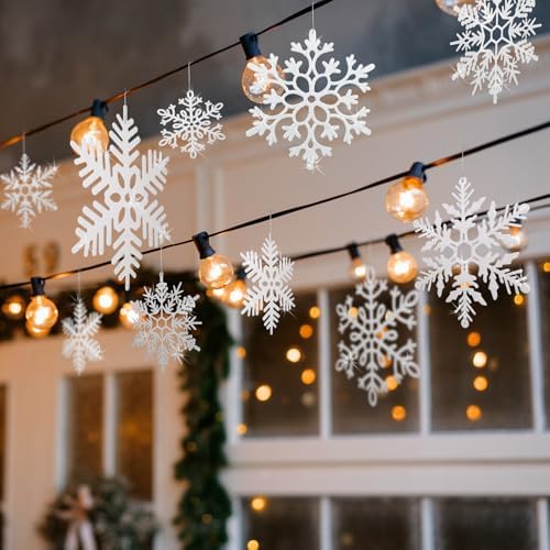 12" Hanging Snowflake Decorations, Large Snowflakes Blue and White