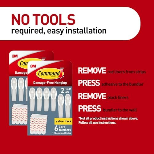 Command Plastic Cord Bundlers, Damage-Free Cable Organizer, No Tools Required, 12 Gray and 24 Adhesive Strips