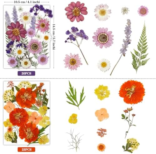 85Pcs Pressed Flowers for Crafts, Colorful Dried Flowers for Crafts Real Natural Dried Pressed Flowers Dry Leaves Bulk for Resin, DIY Art, Scrapbook, Jewelry, Card, Candle & Soap Making with Tweezers