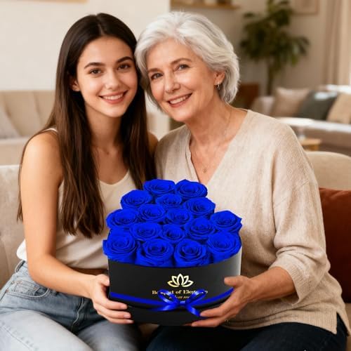 16 Blue Forever Preserved Roses in a Box,Mothers Day Flowers,Preserved Flowers for Delivery,Flowers Gifts for Mothers Day,Birthday Gifts for Women,Valentine's Day Rose Gifts
