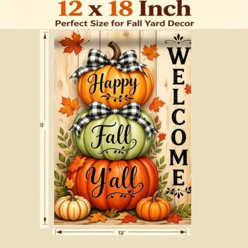 Happy Fall Garden Flags 12x18 Double Sided,Pumpkin Yard Flags for Outside