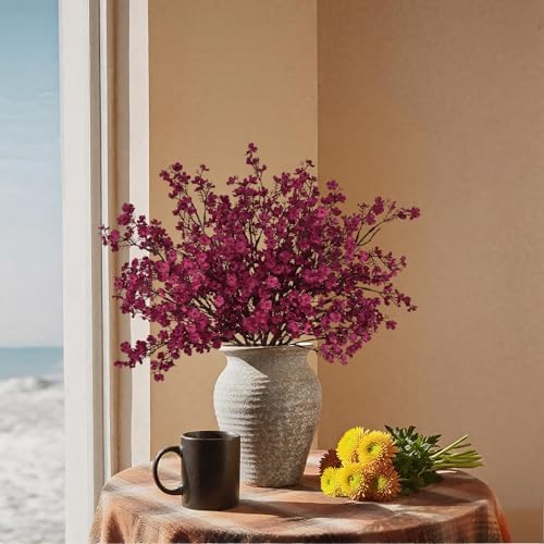 5 Pcs Fall Flowers, Real Touch Babys Breath Artificial Flowers, Burgundy
