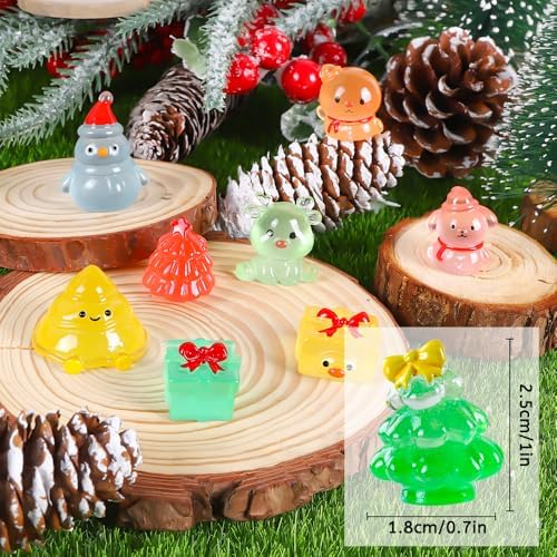 DIYDEC 40PCS Mini Christmas Luminous Figurines 40 Styles Christmas Resin Miniatures Glow in The Dark Tiny Figures to Hide Small Snowman Figures for Party Favors Bag Fillers Garden Dollhouse Decor