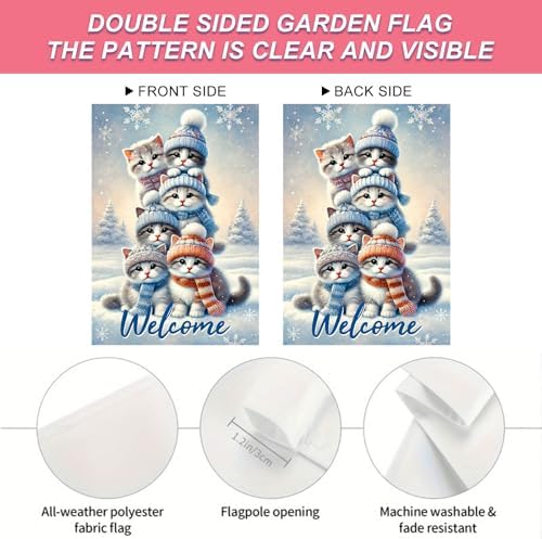 BlissYard Garden Flag Kitten Snowy Landscape Winter 12x18 Inch Polyester