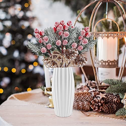 Artificial Red Berry Stems Pine Branches with Twine Bow,Christmas Pine Picks Fake Red Berry Wreath Picks, Christmas Trees Decoration Bouquets Garland Wreath Arrangements for Holiday(20 Pack/White)