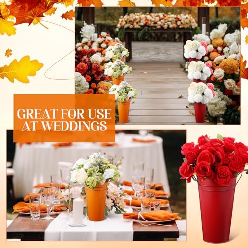Irenare 12 Inch Galvanized Flower Buckets for Flower Bars and Fall Decor