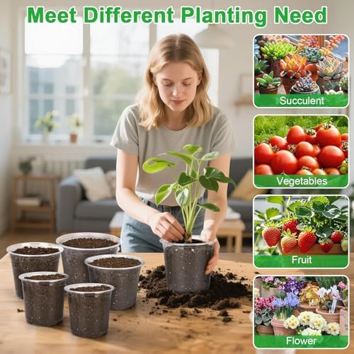 8 Inch Clear Nursery Pots with Drainage Holes, 10 Pack Large Plastic Pots for Plants, Seedling Starter Pot, Garden Plant Pots for Succulents Flowers Cactus