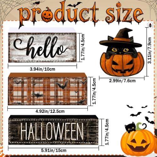 4Pcs Halloween Tabletop Decorations Wooden Cat Pumpkin Signs Gift