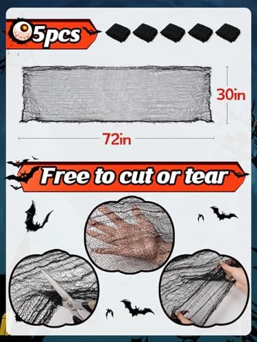 Biubee 5 Pack 30'' x 72'' Stretchy Black Creepy Cloth Halloween Decor