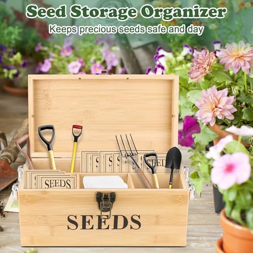 Coolrunner Wood Seed Saving Box, Seed Storage Organizer Case