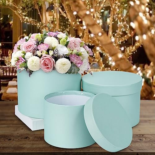 Baby Blue Gift Box Round Gift Boxes with Lids Set of 3 Nesting Gift Boxes for Presents Assorted Sizes Flower Boxes for Arrangements Birthday Wedding Bridesmaid Graduation Christmas Party Gift Bags