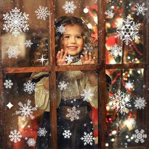 NEWMIAO 438Pcs Snowflake Window Cling Stickers for Christmas Decorations, 10 Sheets Christmas Window Clings of Different Shapes Xmas Decals for Glass Home Decor Indoor and Outdoor Party Supplies