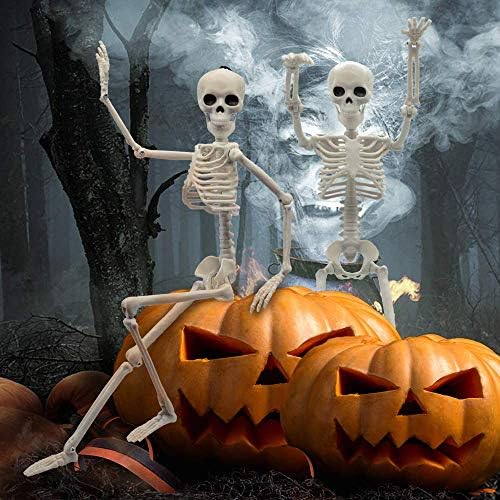 Halloween Indoor Skeletons Decorations 15'' Life Size Full Body Posable Joints Small Skeletons Halloween Decor 2 Pack
