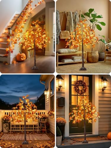 2 Pack 4FT 100 LED Lighted Maple Tree, Artificial Fall Tree Outdoor/Indoor