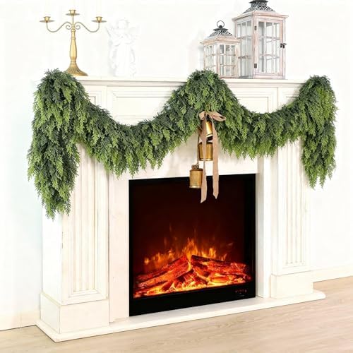 9FT 1Pcs Lifelike Touch Artificial Christmas Cedar Garland for Mantle Decor