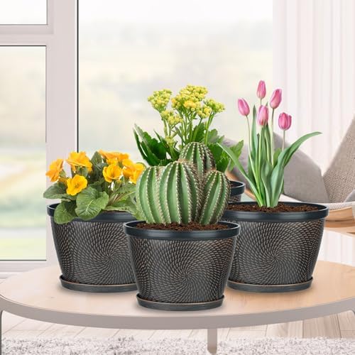 Quarut 4 Pack 8 Inch Flower Pots Planters for Outdoor Indoor