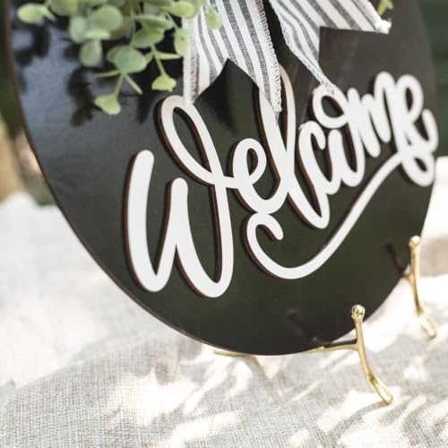 Welcome Sign for Front Door 12 in Wreath Decorations for All Seasons Black