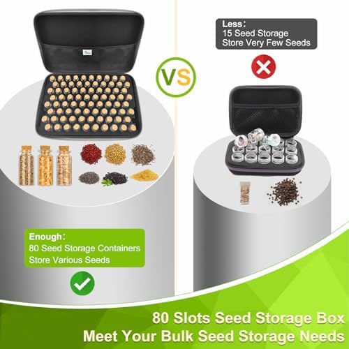 80 Slots Seed Storage Organizer with 40 Seed Envelopes, Sturdy Organizer Storage Box with Label Stickers, Glass Container for Flower Vegetable Garden Seed Saving (Seeds not Included)