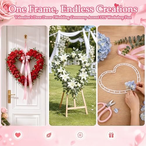 Heart Shape Flower Bouquet Shaper - 2 Set Reusable Floral-Cage Rose Stem Holder, Plastic Heart Wreath Frames, White Flower Arrangement Stand for Fresh Roses, DIY Bouquet Making, Birthday, Wedding